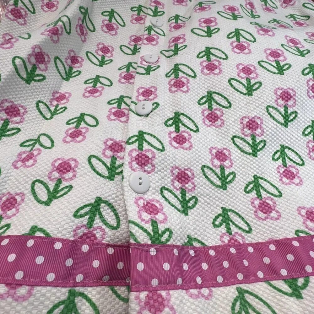 Patsy Aiken Chez Ami‎ White 2 Piece Pink Flowers Cotton Blend Shirt & Skirt 12